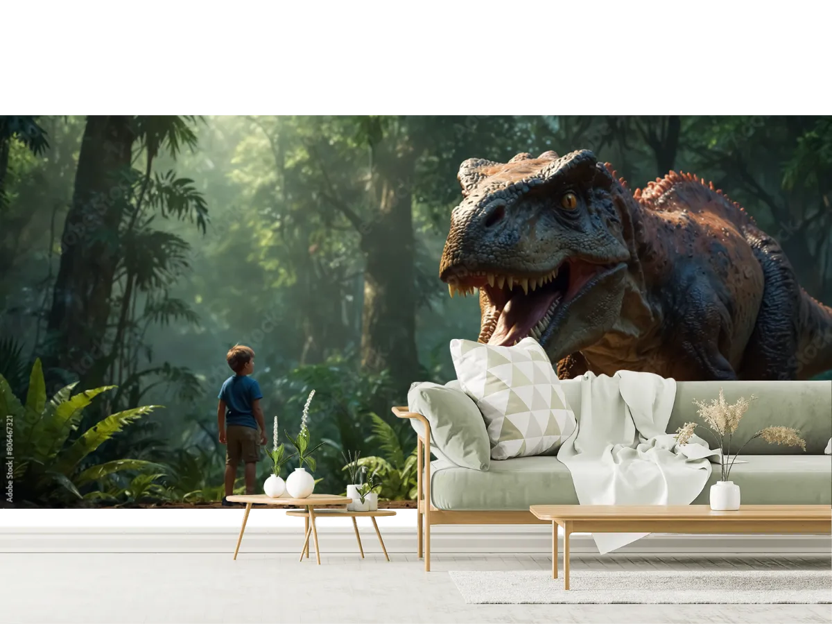 Mural Dino Encuentro Épico para Niños – Fotomural Decorativo Vinil Arquitectónico