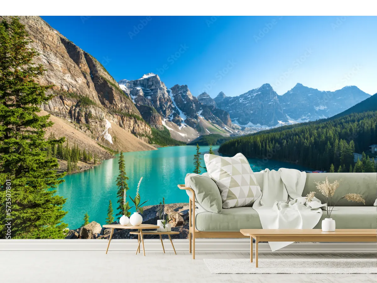 Mural Esencia Turquesa de Montañas – Fotomural Paisaje Natural para Sala o Recámara