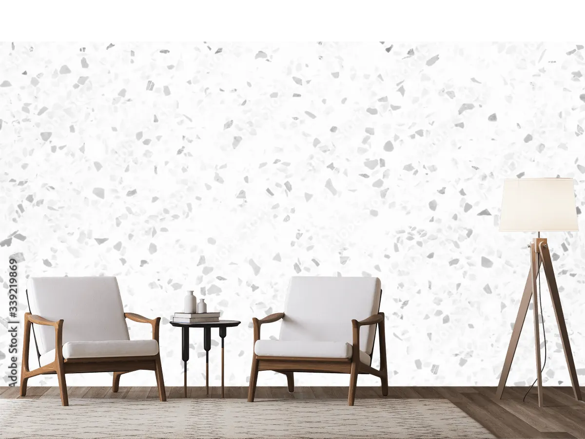 Mural Modelo Blanco Terrazzo Minimalista para decoración sala, vinil o tapiz