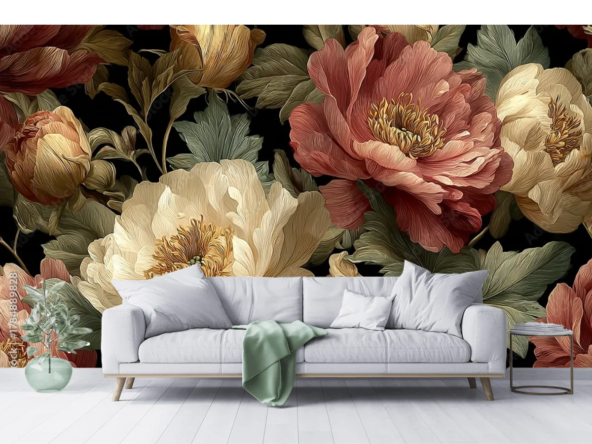 Modelo Mural Flores Vintage – Fotomural para Decoración de Pared salas, recámaras y oficinas