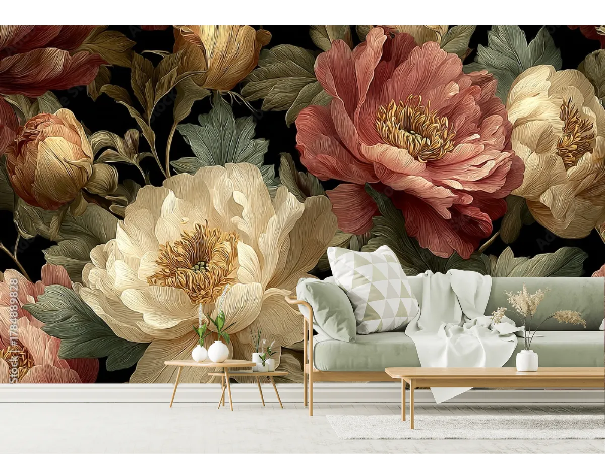 Modelo Mural Flores Vintage – Fotomural para Decoración de Pared salas, recámaras y oficinas