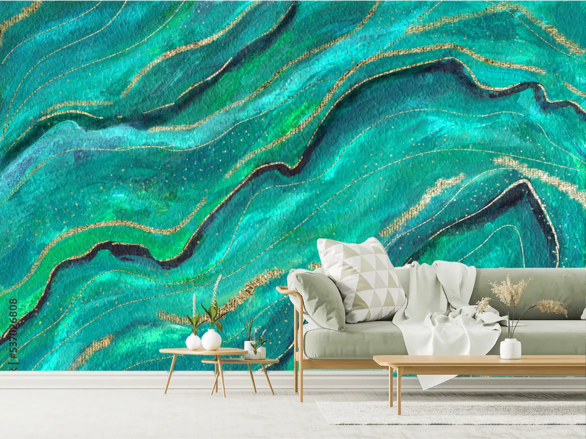 Mural Ondas Esmeralda - Fotomural Decorativo para Pared (Vinil, Papel Tapiz, Contract)