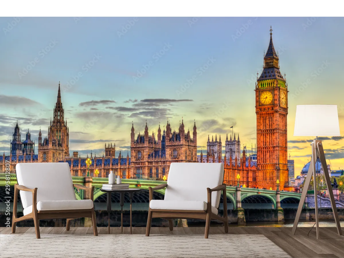 Mural Londres Atardecer Iconico Vinil Arquitectónico o Papel Tapiz