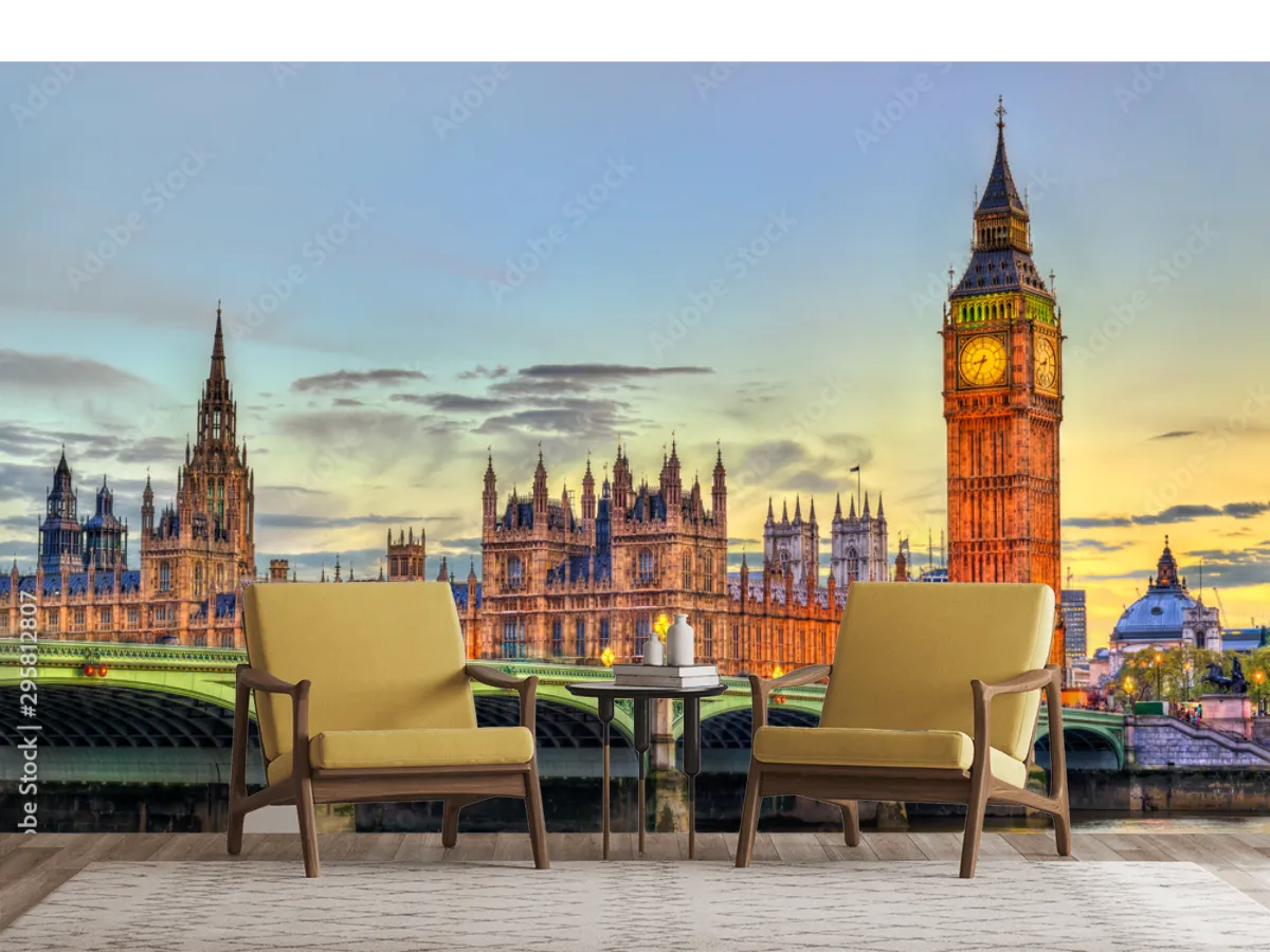 Mural Londres Atardecer Iconico Vinil Arquitectónico o Papel Tapiz