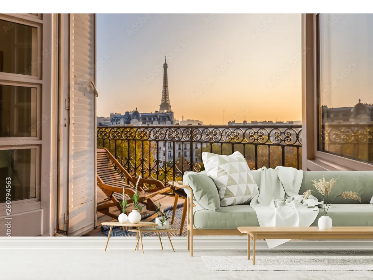 Mural Ventana Parisina Amanecer – Vinil, Papel Tapiz y Más