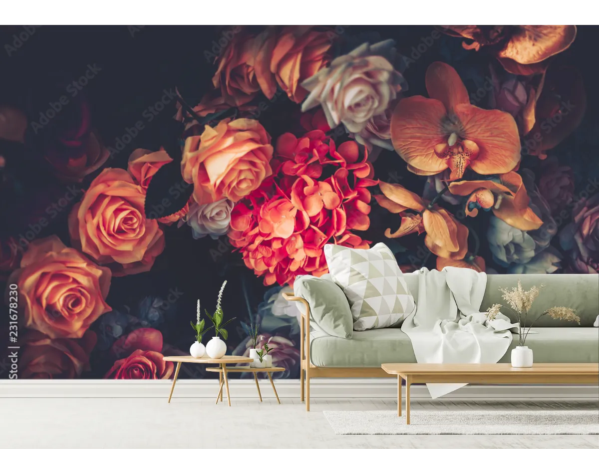 Mural Flores Místicas en Vinil Arquitectónico y Papel Tapiz Decorativo