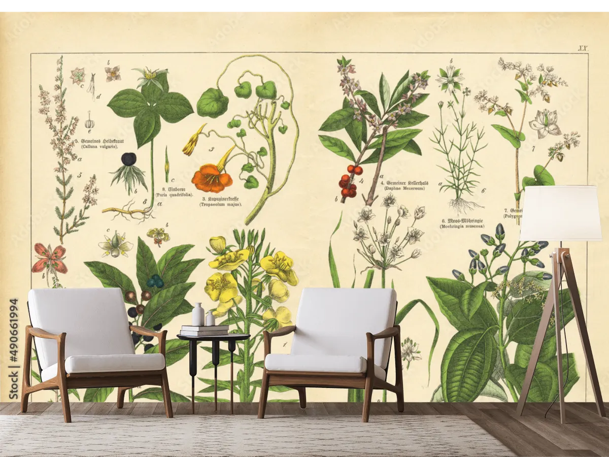 Mural Botánico Vintage Ilustrado para Decoración de Sala o Estudio