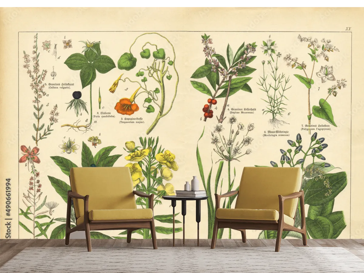 Mural Botánico Vintage Ilustrado para Decoración de Sala o Estudio
