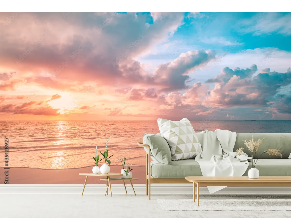 Mural Atardecer Sereno en la Playa | Fotomural Decorativo para Sala y Recámara