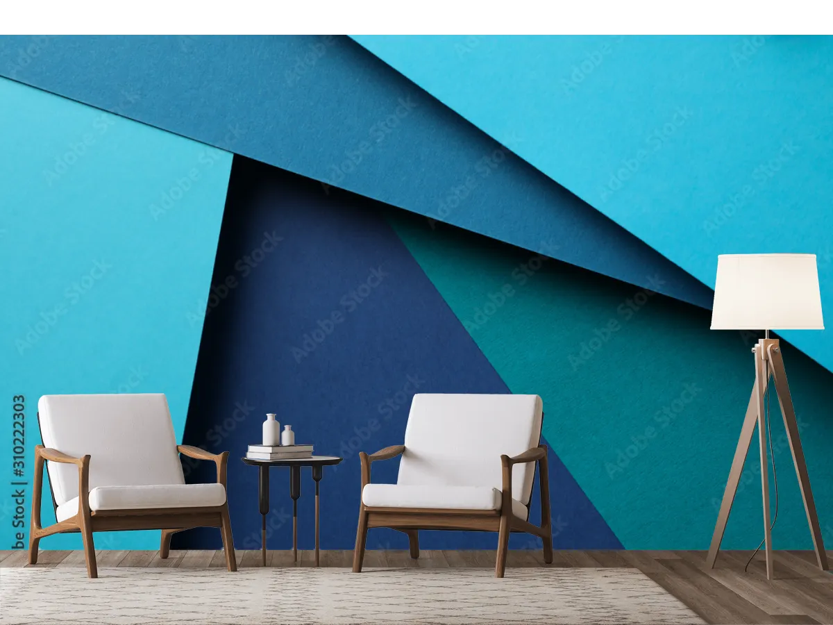Mural Azul Profundo Geométrico Moderno en Vinil o Tapiz Decorativo