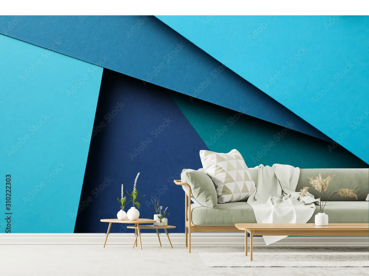 Mural Azul Profundo Geométrico Moderno en Vinil o Tapiz Decorativo