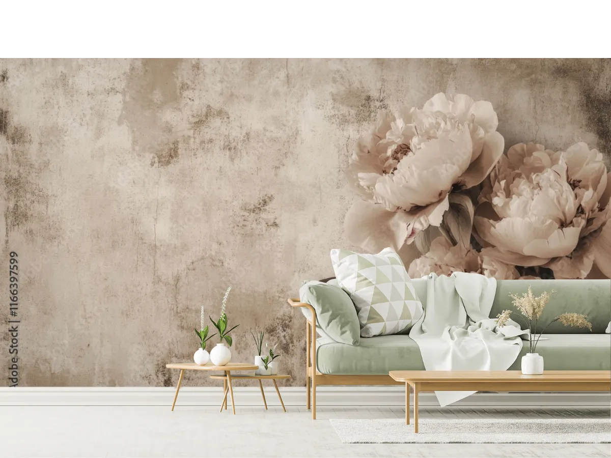 Mural Peonías Eternas para Sala – Fotomural Decorativo, Vinil o Papel Tapiz