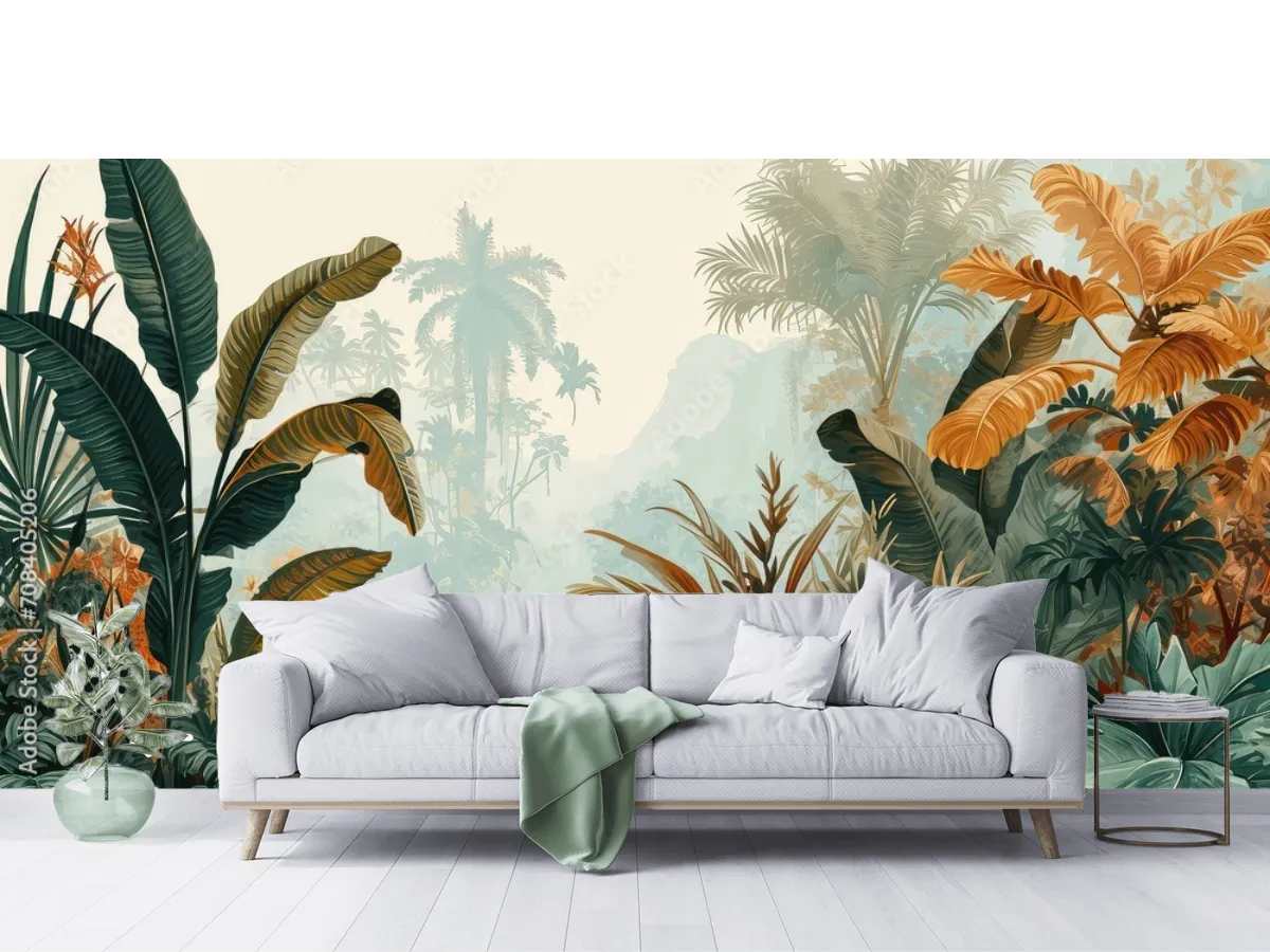 Mural Bosque Bruma Tropical - Fotomural Decorativo en Vinil y Papel Tapiz