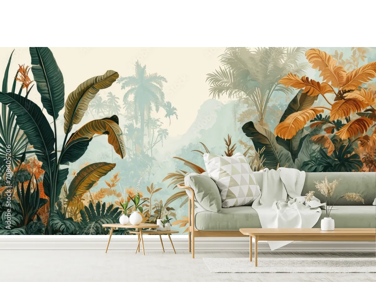 Mural Bosque Bruma Tropical - Fotomural Decorativo en Vinil y Papel Tapiz
