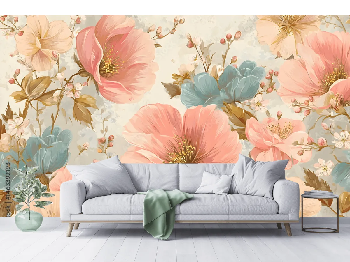 Mural Floral Pastel Primavera – Fotomural Decorativo de Alto Impacto