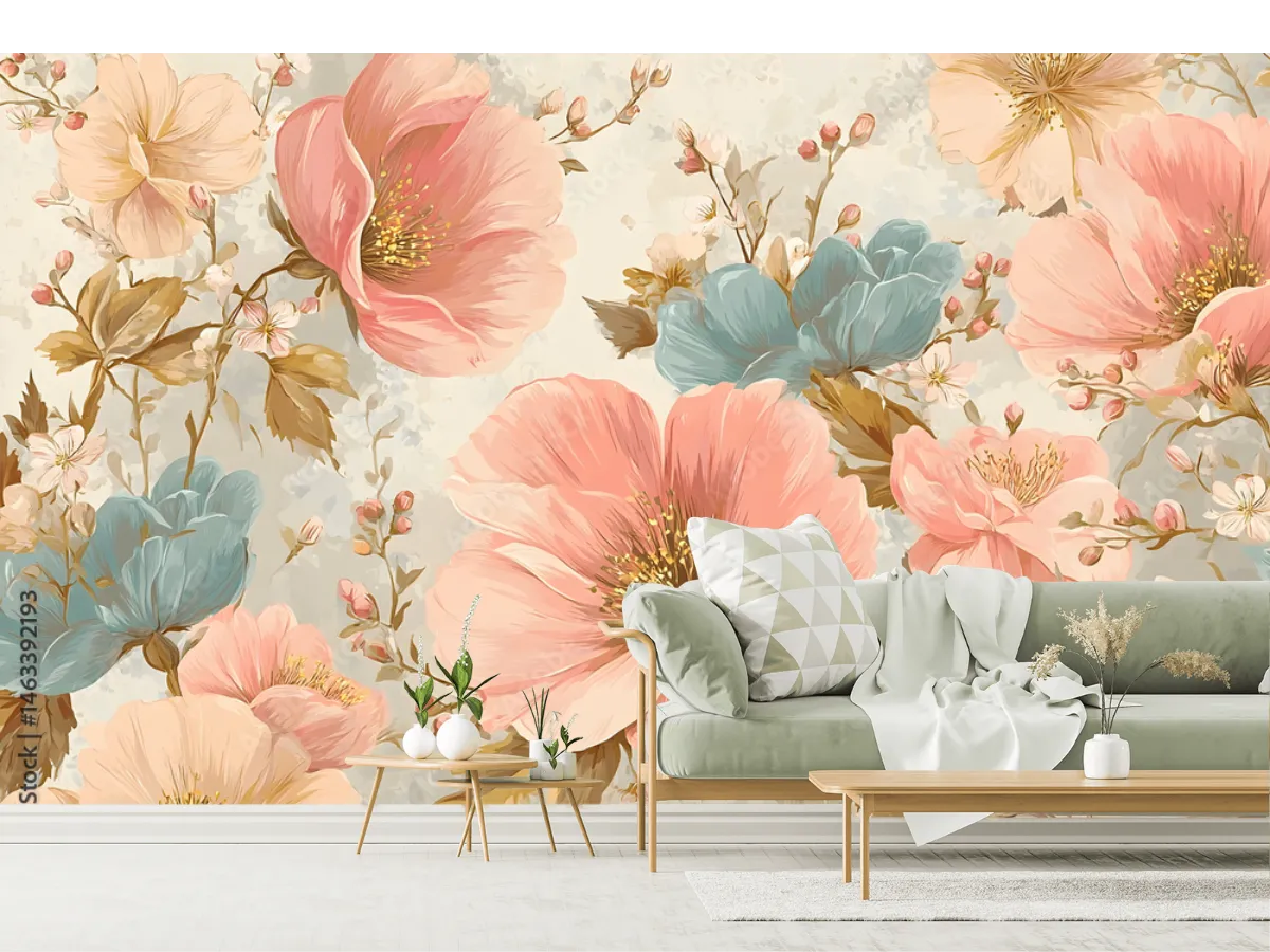Mural Floral Pastel Primavera – Fotomural Decorativo de Alto Impacto