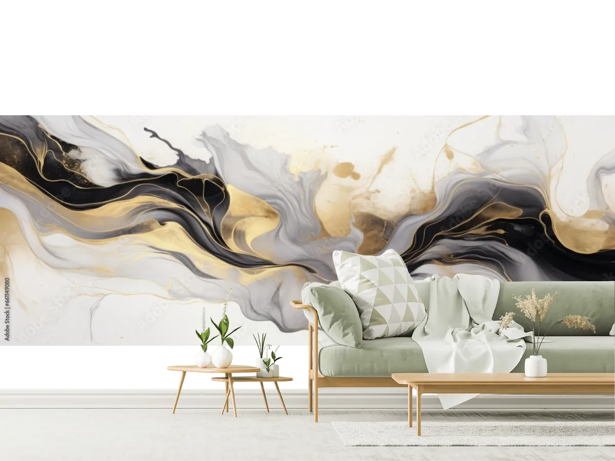 Mural Bruma Dorada Abstracta en Vinil y Papel Tapiz Decorativo