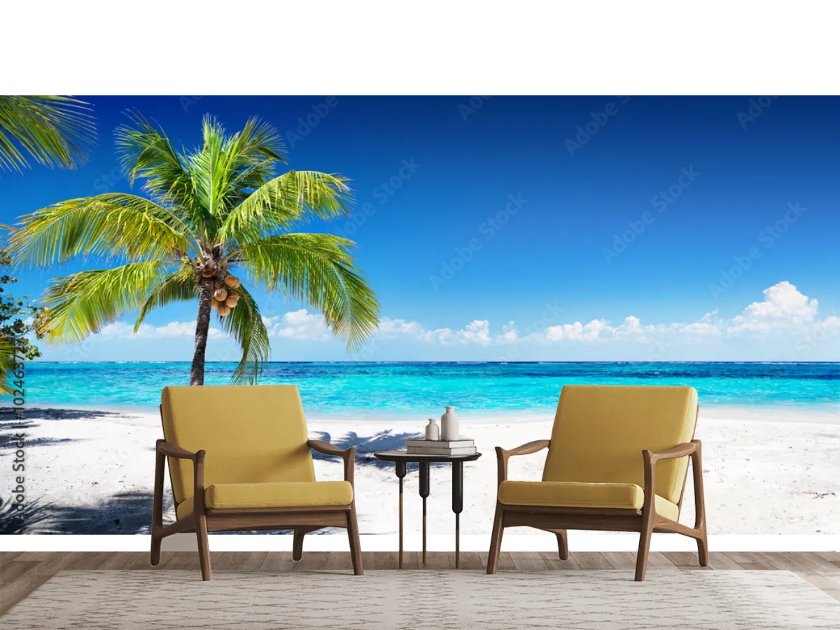 Mural Paraíso Caribeño Playa, fotomural premium para sala o recámara