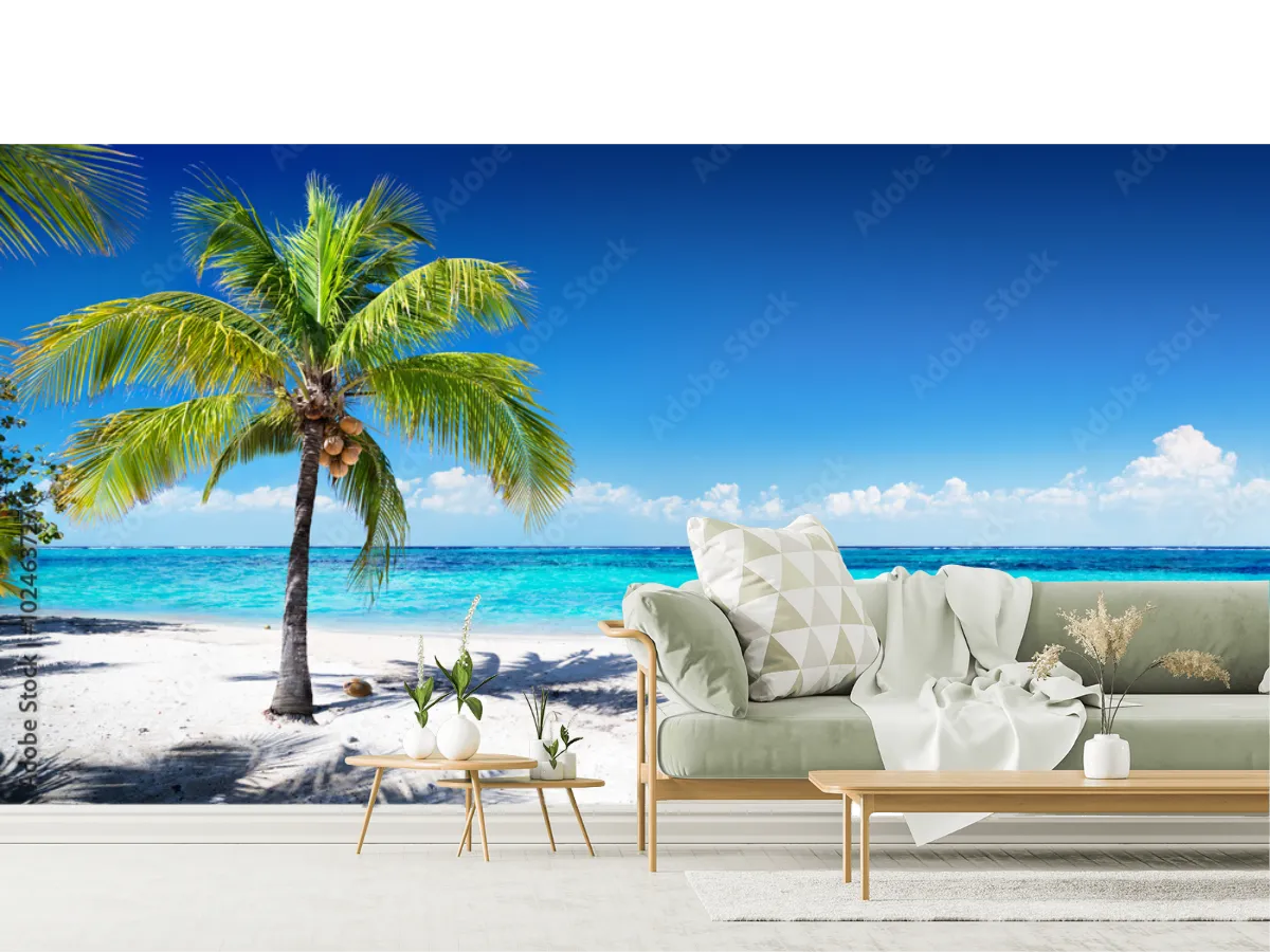 Mural Paraíso Caribeño Playa, fotomural premium para sala o recámara