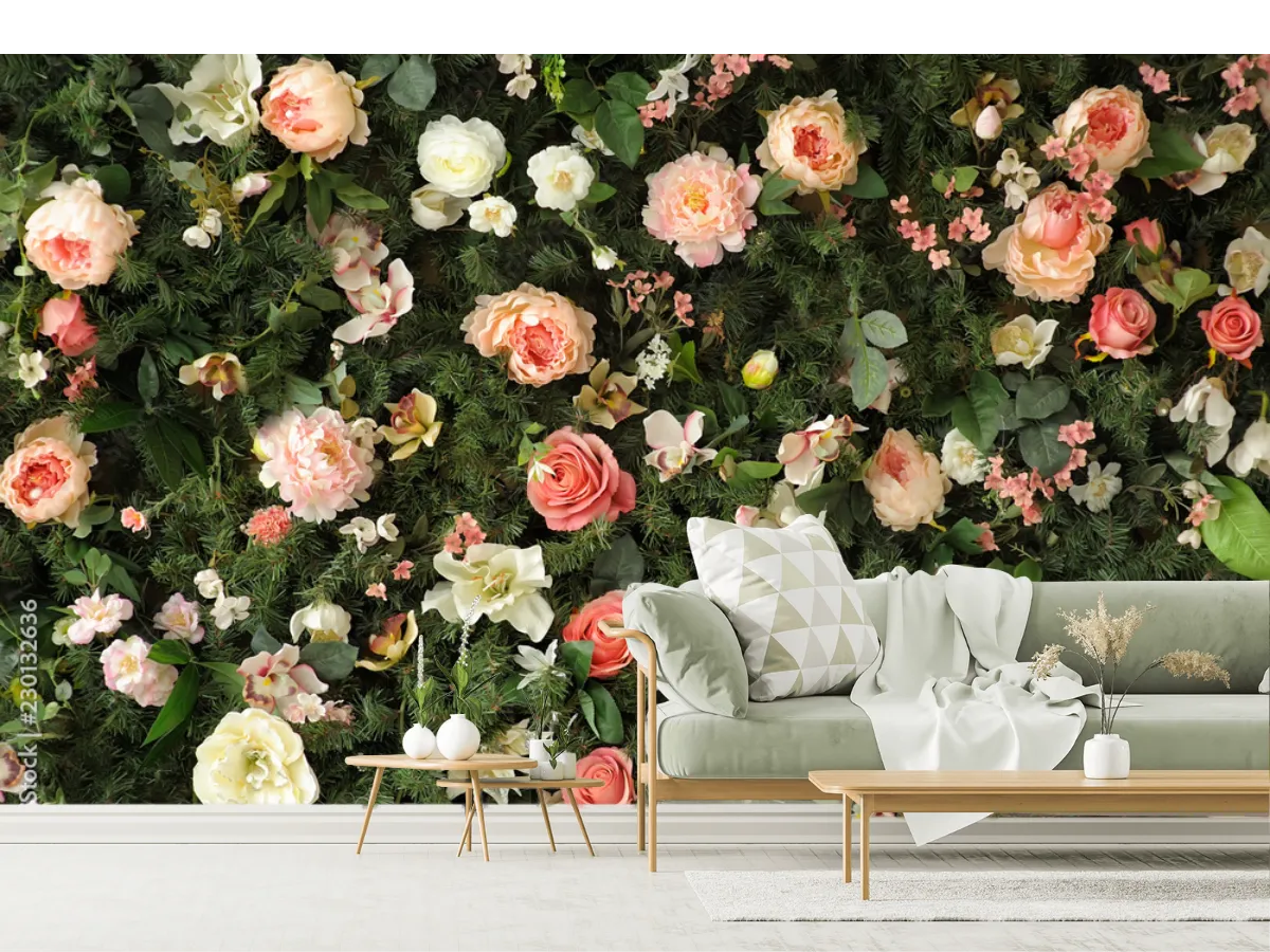 Modelo Mural Jardín Encantado - Fotomural decorativo floral en vinil o papel tapiz