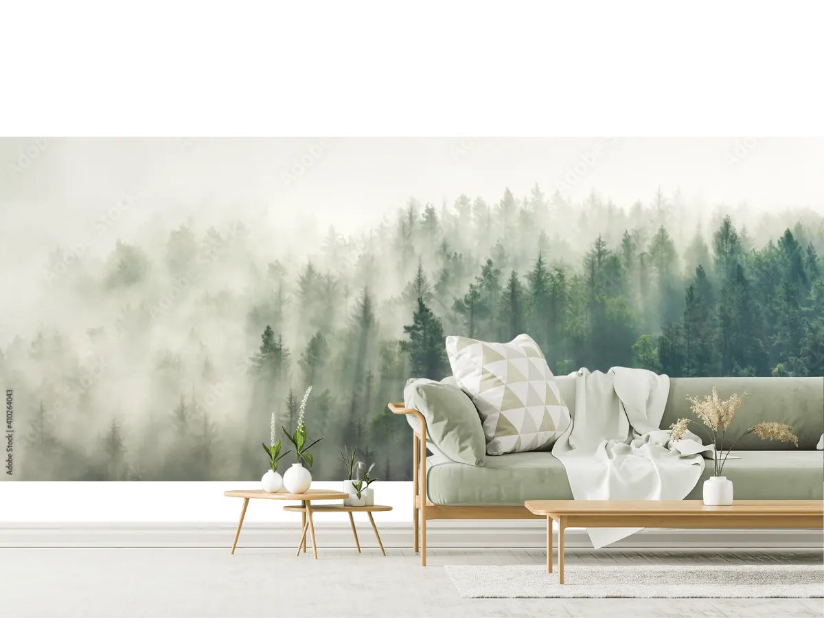 Mural Bosque Neblina Encantada Vinil Arquitectónico o Papel Tapiz Decorativo