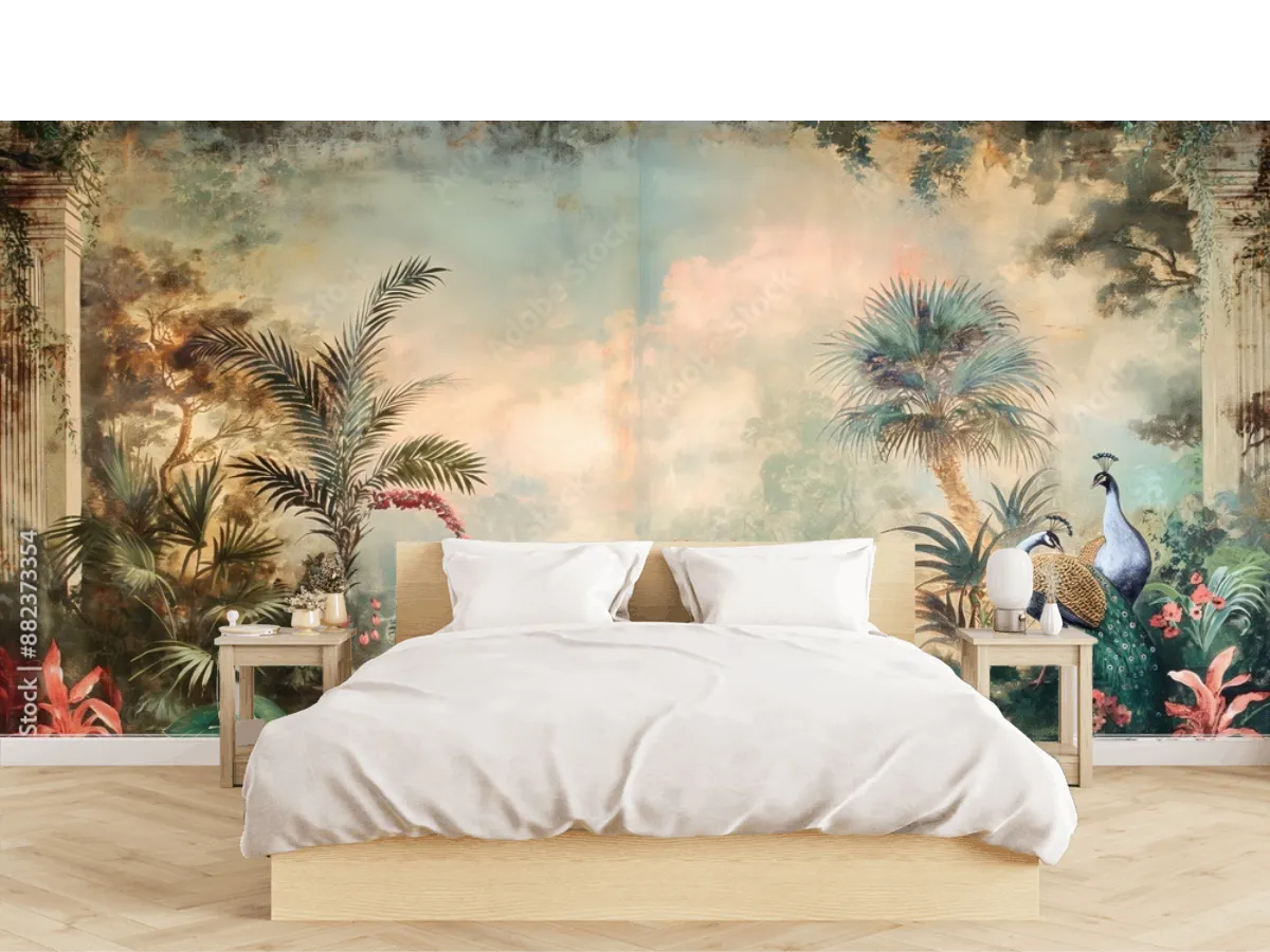 Mural Oasis Salvaje de Ensueño vinil arquitectónico para sala