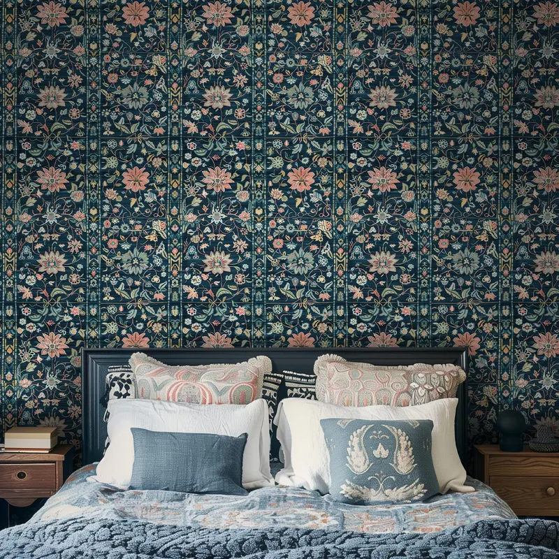 Papel tapiz Jardín floral clásico azul
