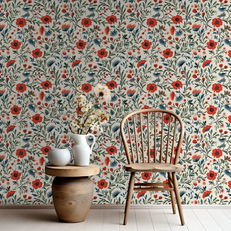 Papel tapiz Flores rojas estilo campestre