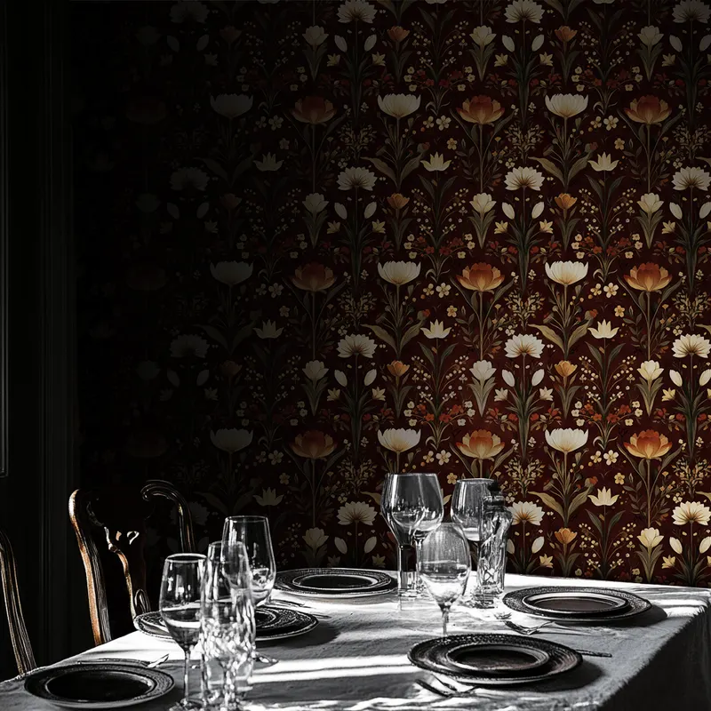 Papel tapiz Jardín Floral Borgoña