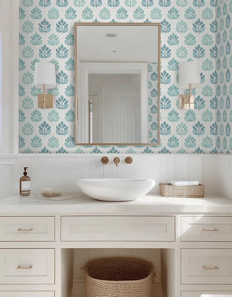 Papel tapiz Ramilletes Aqua y Azul