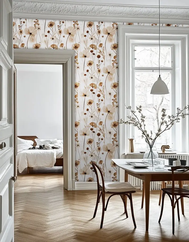 Papel tapiz Flores Ligeras en Tonos Arena