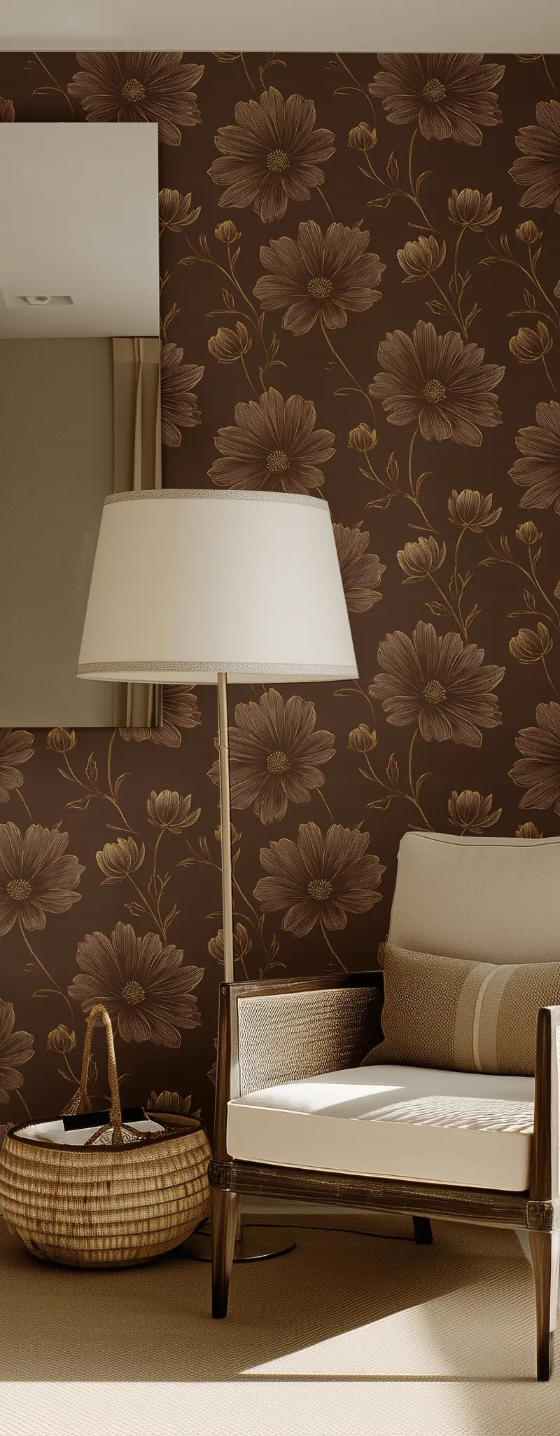 Papel tapiz Flores de Línea Fondo Chocolate
