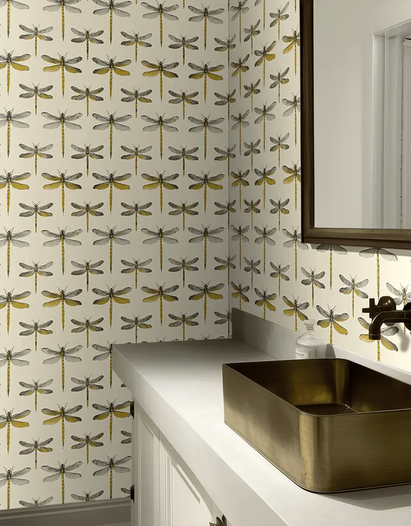 Papel tapiz Libélulas Doradas Fondo Crema