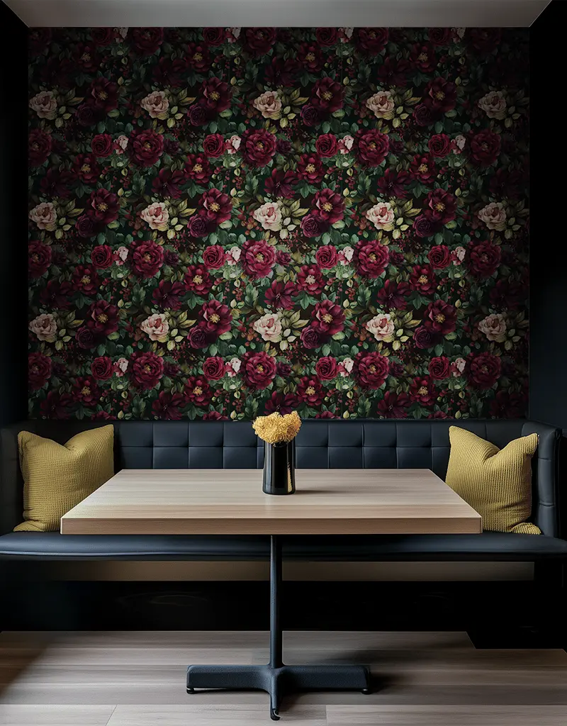 Papel tapiz Rosas Borgoña sobre Oscuro