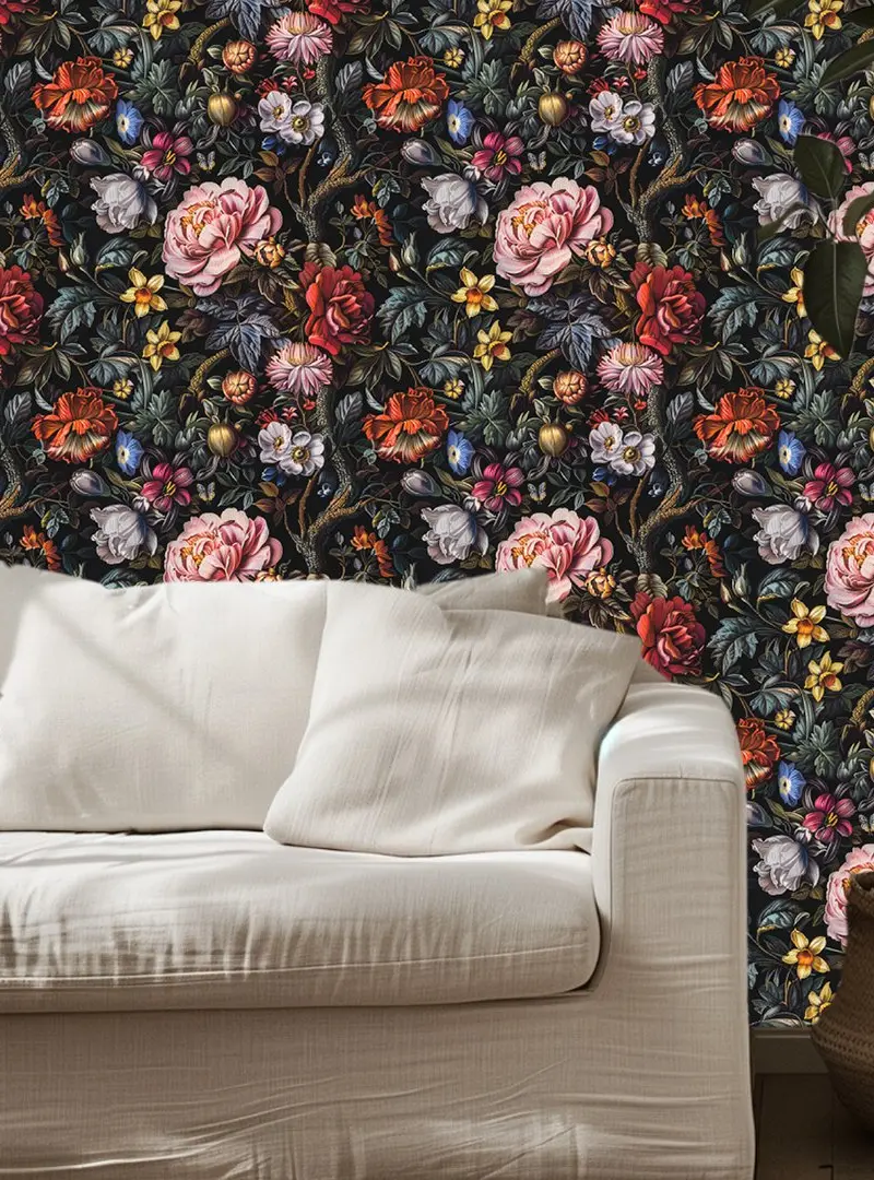 Papel tapiz Bouquet vintage fondo oscuro