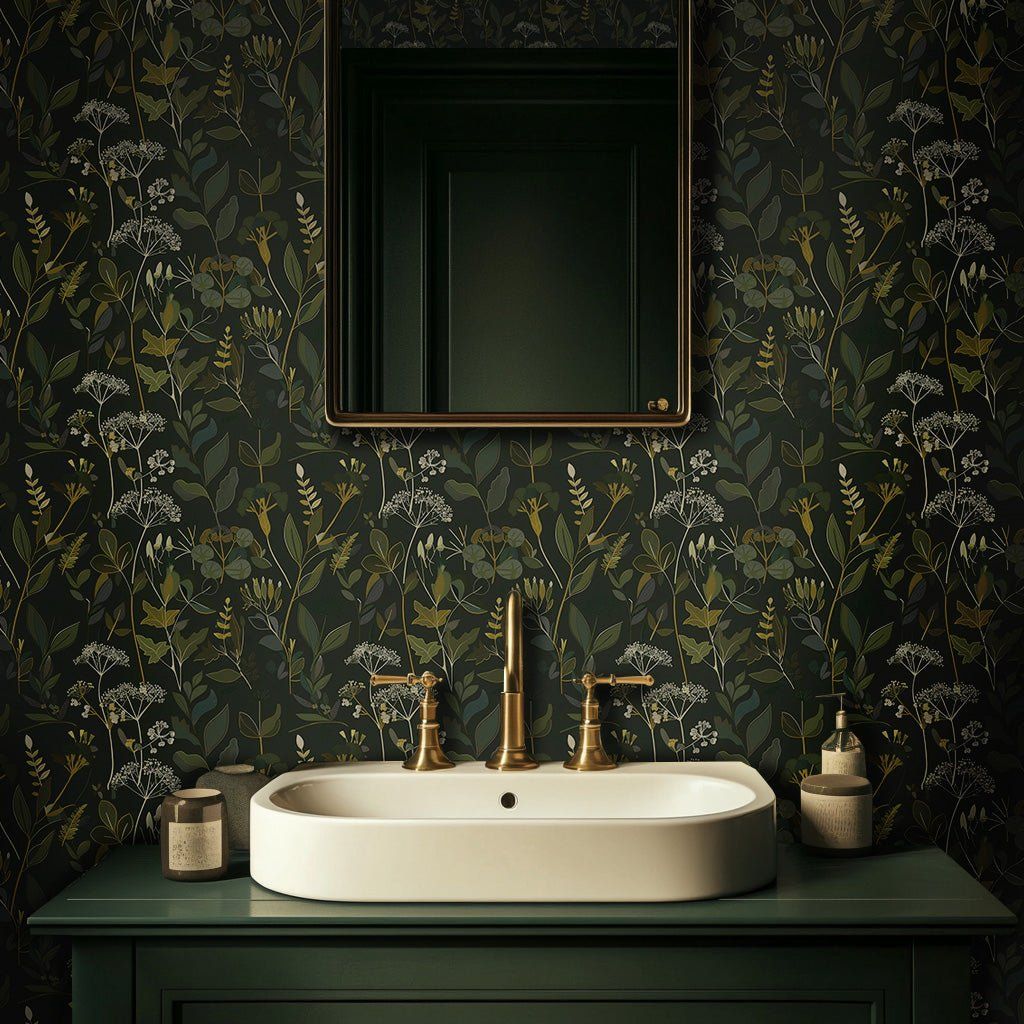 Papel tapiz Ramas verdes sobre fondo oscuro