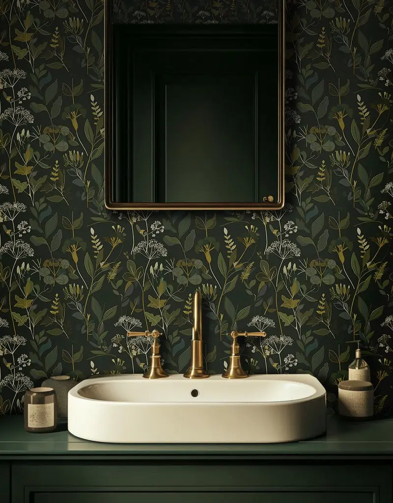 Papel tapiz Ramas verdes sobre fondo oscuro