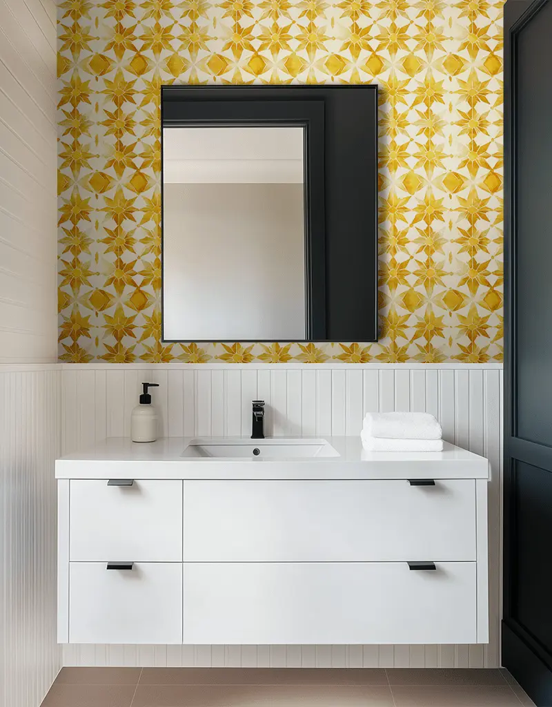 Papel tapiz Flores geométricas amarillo