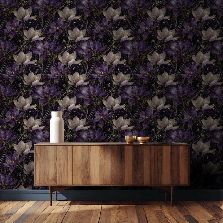 Papel tapiz Flores violeta sobre noche