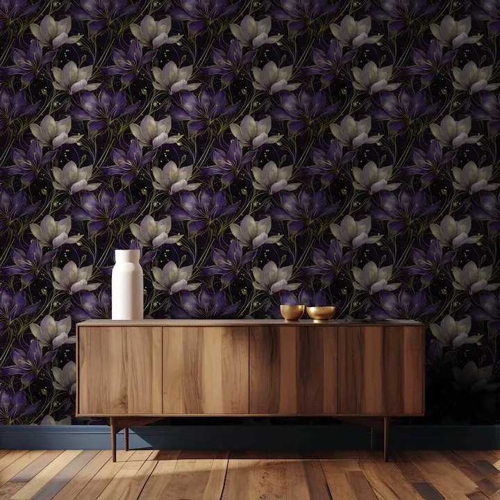 Papel tapiz Flores violeta sobre noche