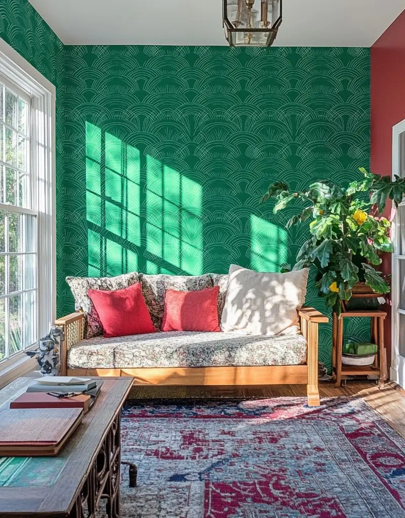 Papel tapiz Ondas Geométricas Verde Jade