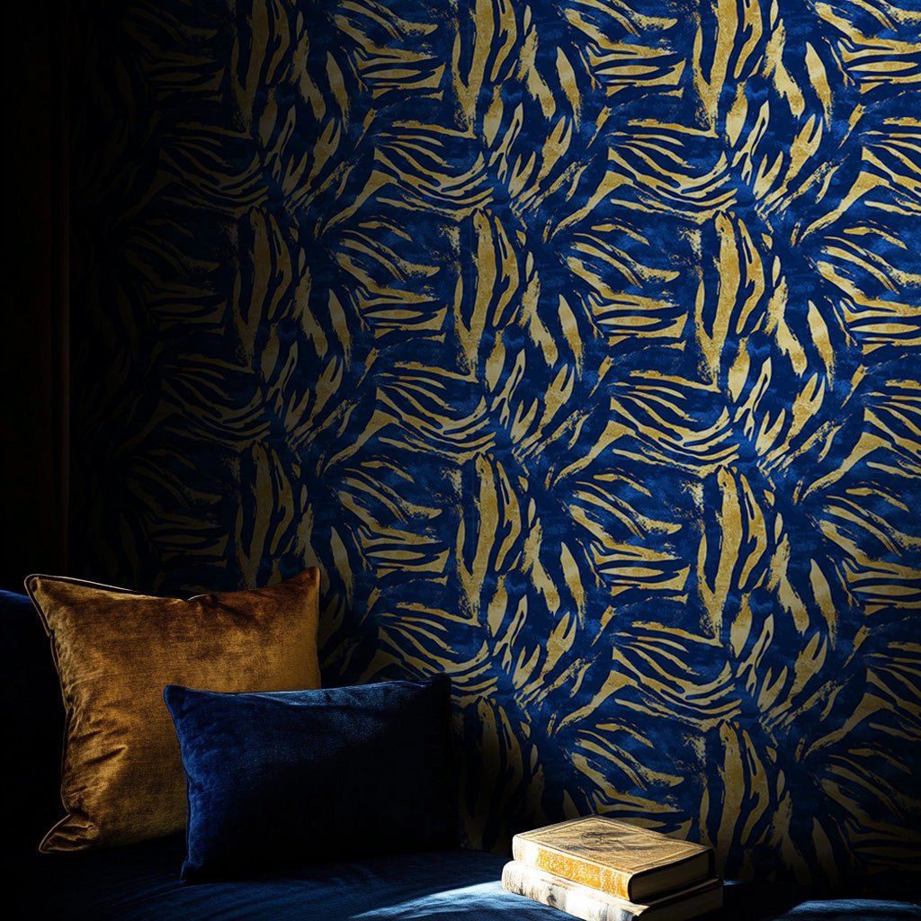 Papel tapiz Animal Print Azul y Dorado