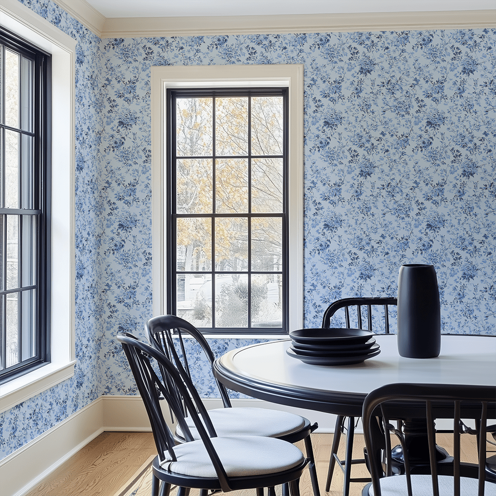 Papel tapiz Flores Azul Cielo Clásico