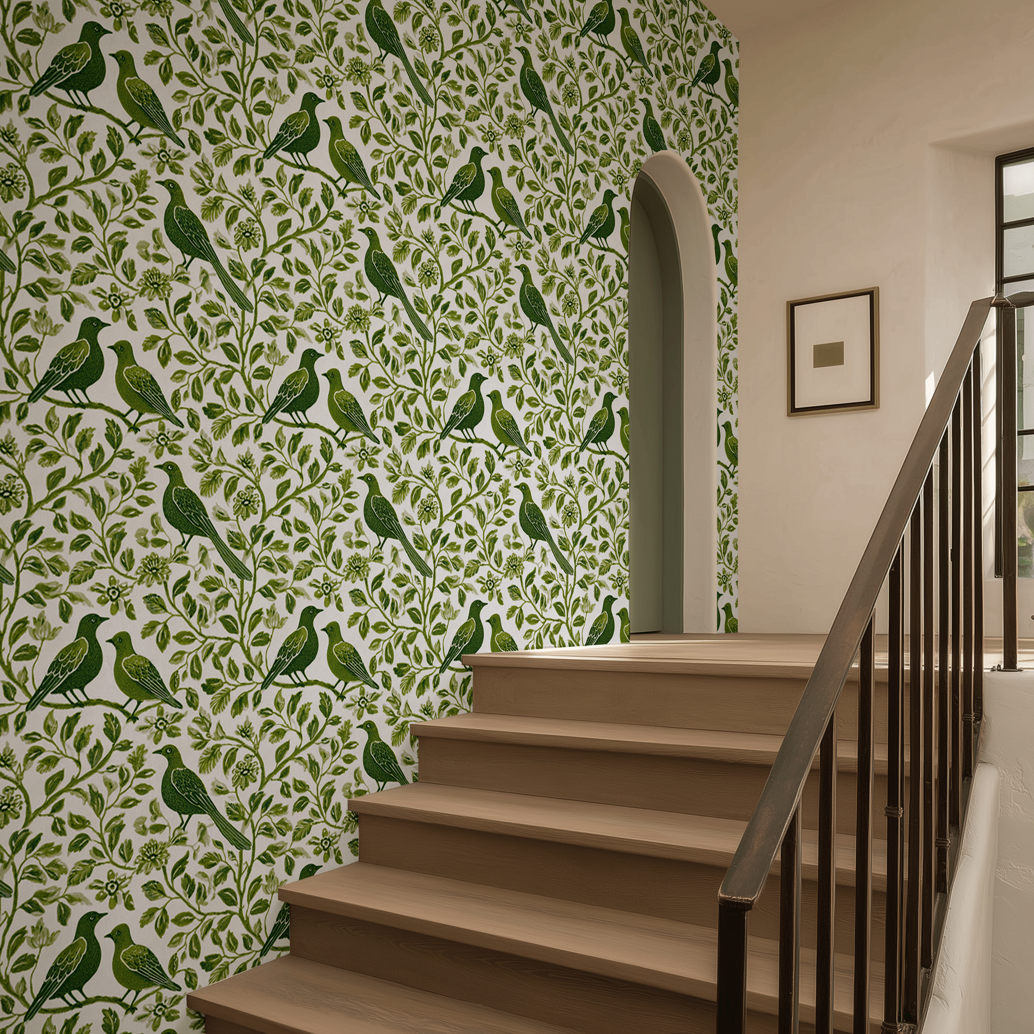 Papel tapiz Aves y Follaje Verde