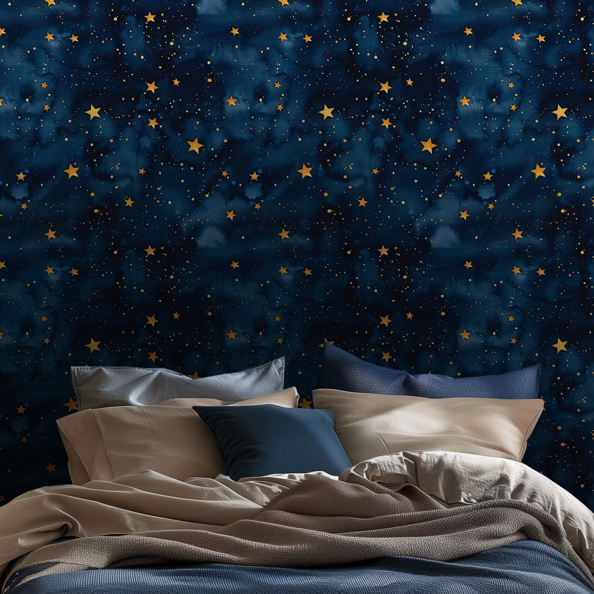 Papel tapiz Estrellas Doradas Noche Azul