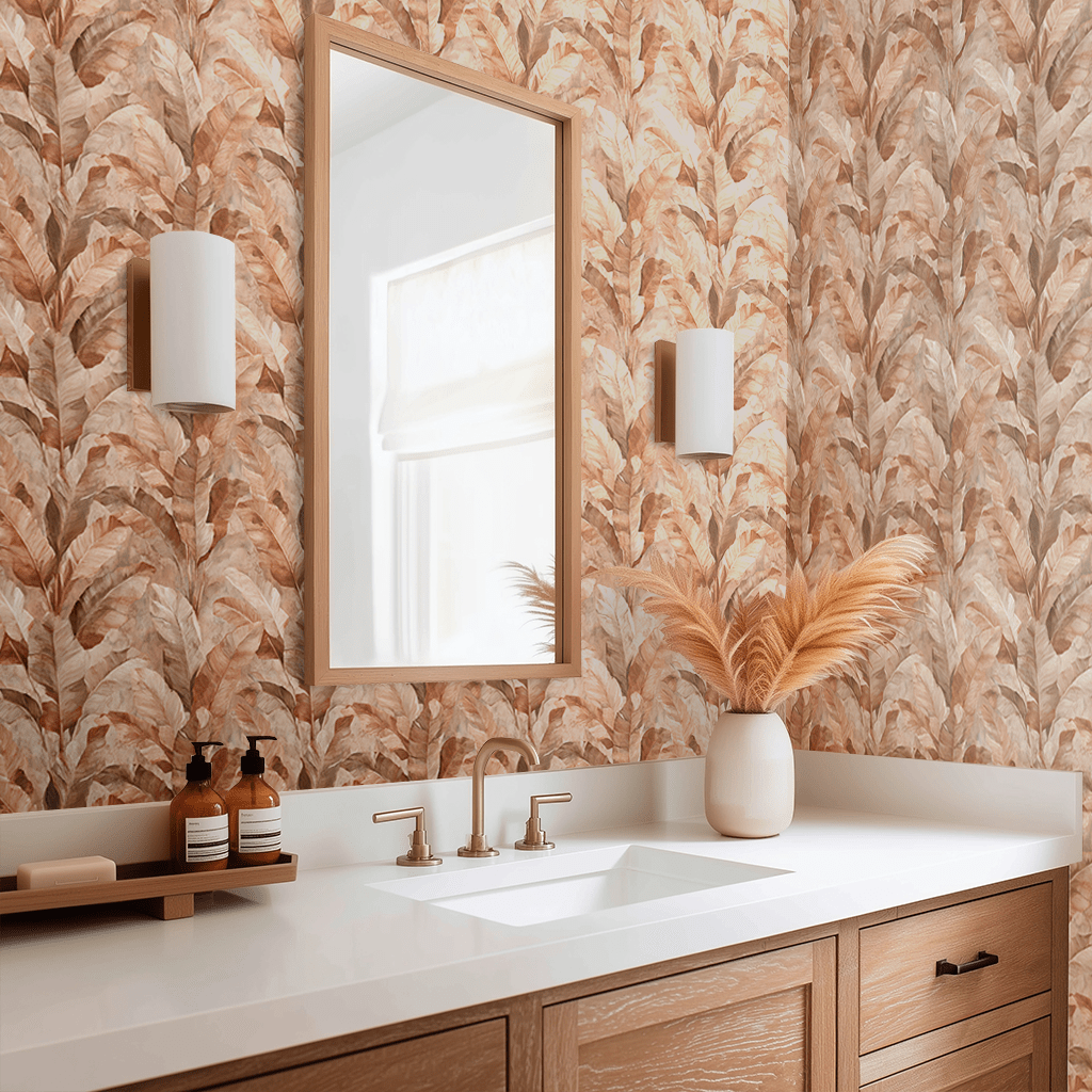 Papel tapiz Hojas Tropicales Terracota