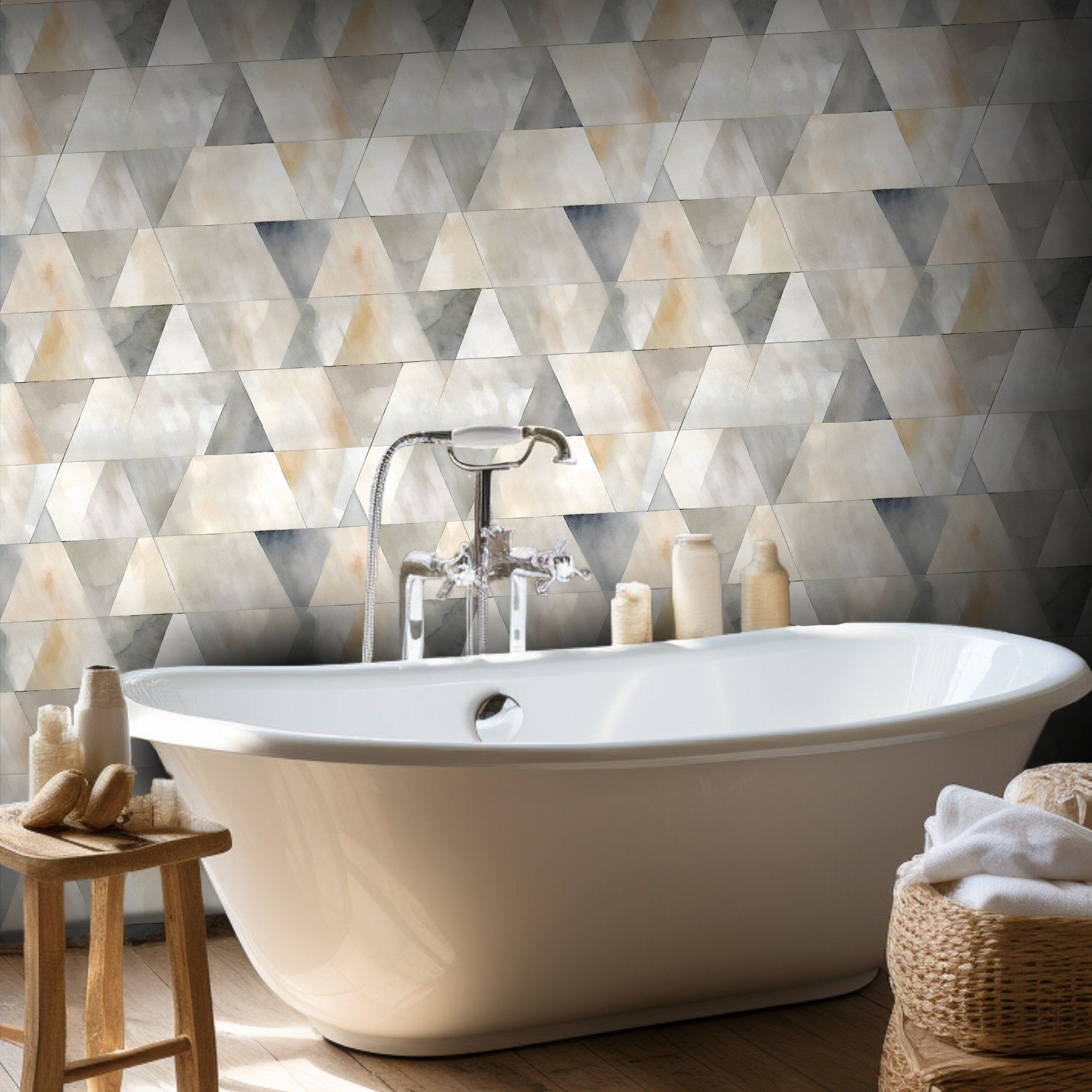 Papel tapiz Triángulos Acuarela Neutra