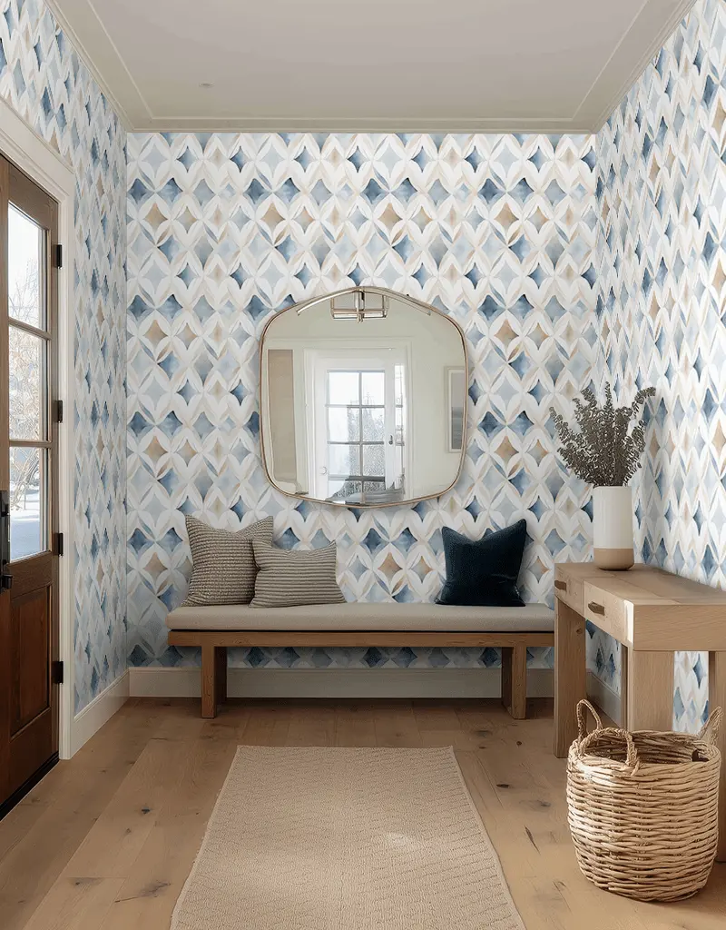 Papel tapiz Rombos Acuarela Azul y Arena