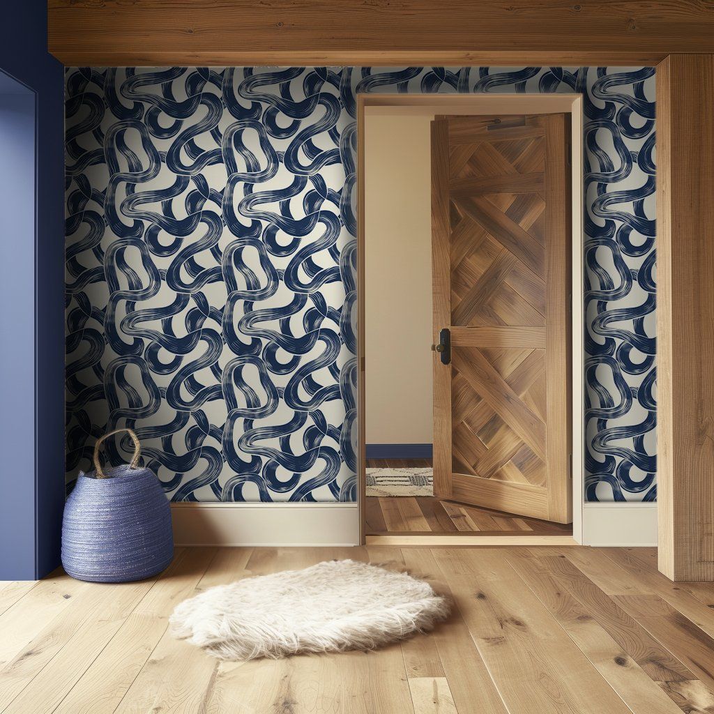 Papel tapiz Pinceladas Curvas Azul Marino