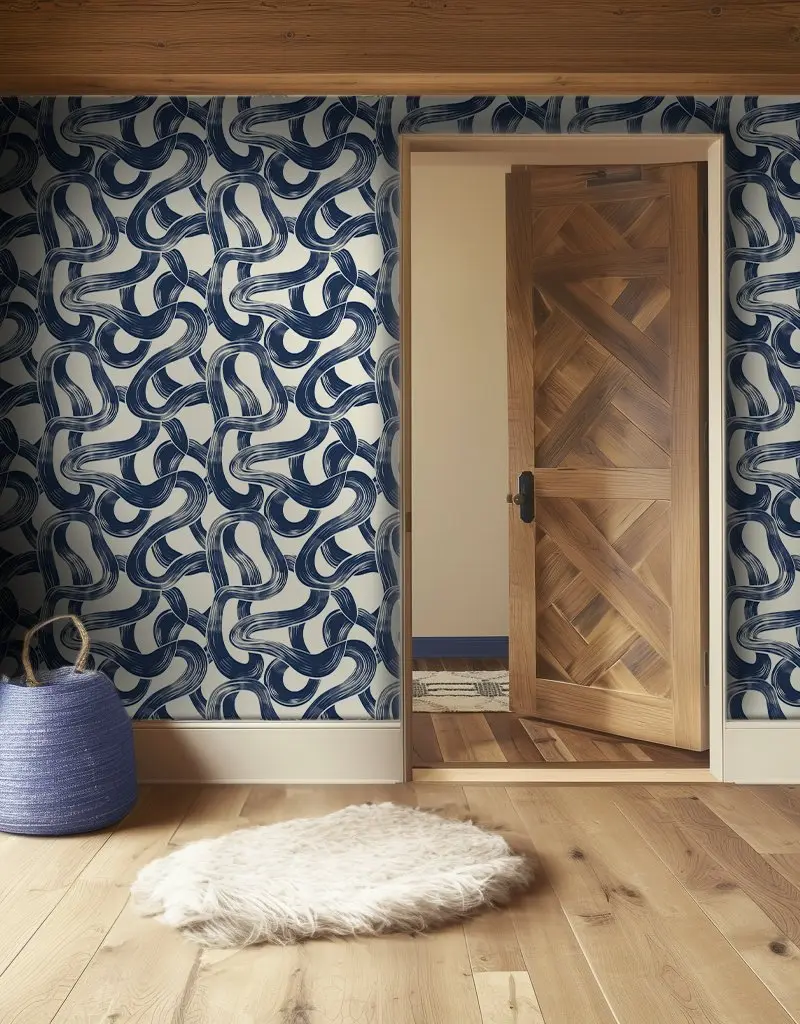 Papel tapiz Pinceladas Curvas Azul Marino